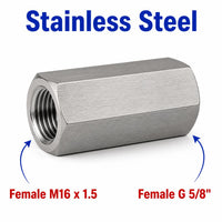 M16x1.5 Female to BSP G 5/8 inch Female Stainless Steel 304 Sensor Adaptor Fittings Conversion