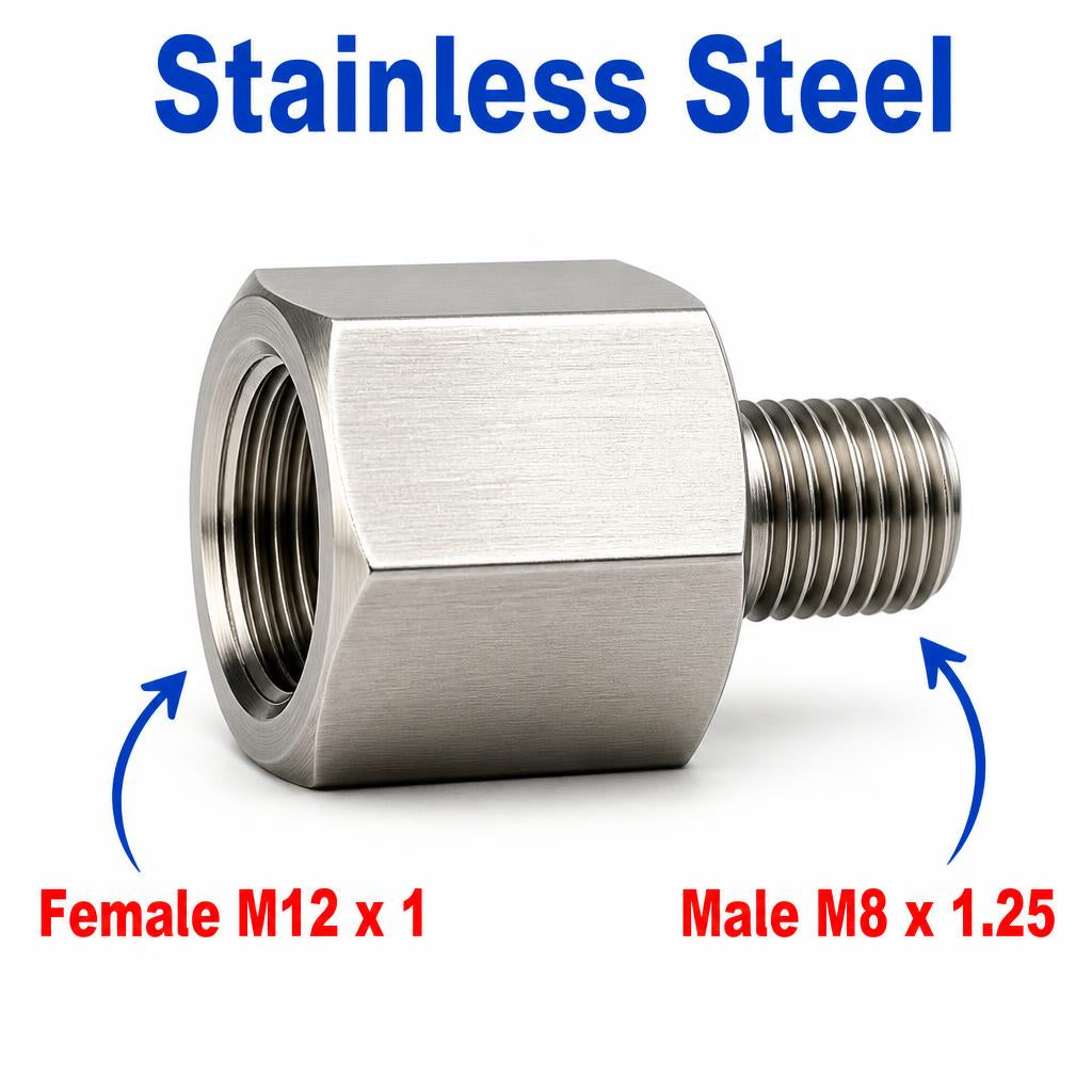 M12x1 Female to M8x1.25 Male Stainless Steel 304 Sensor Adaptor Fittings Conversion