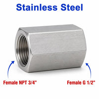 3/4 inch NPT Female to BSP G 1/2 inch Female Stainless Steel 304 Sensor Adaptor Fittings Conversion