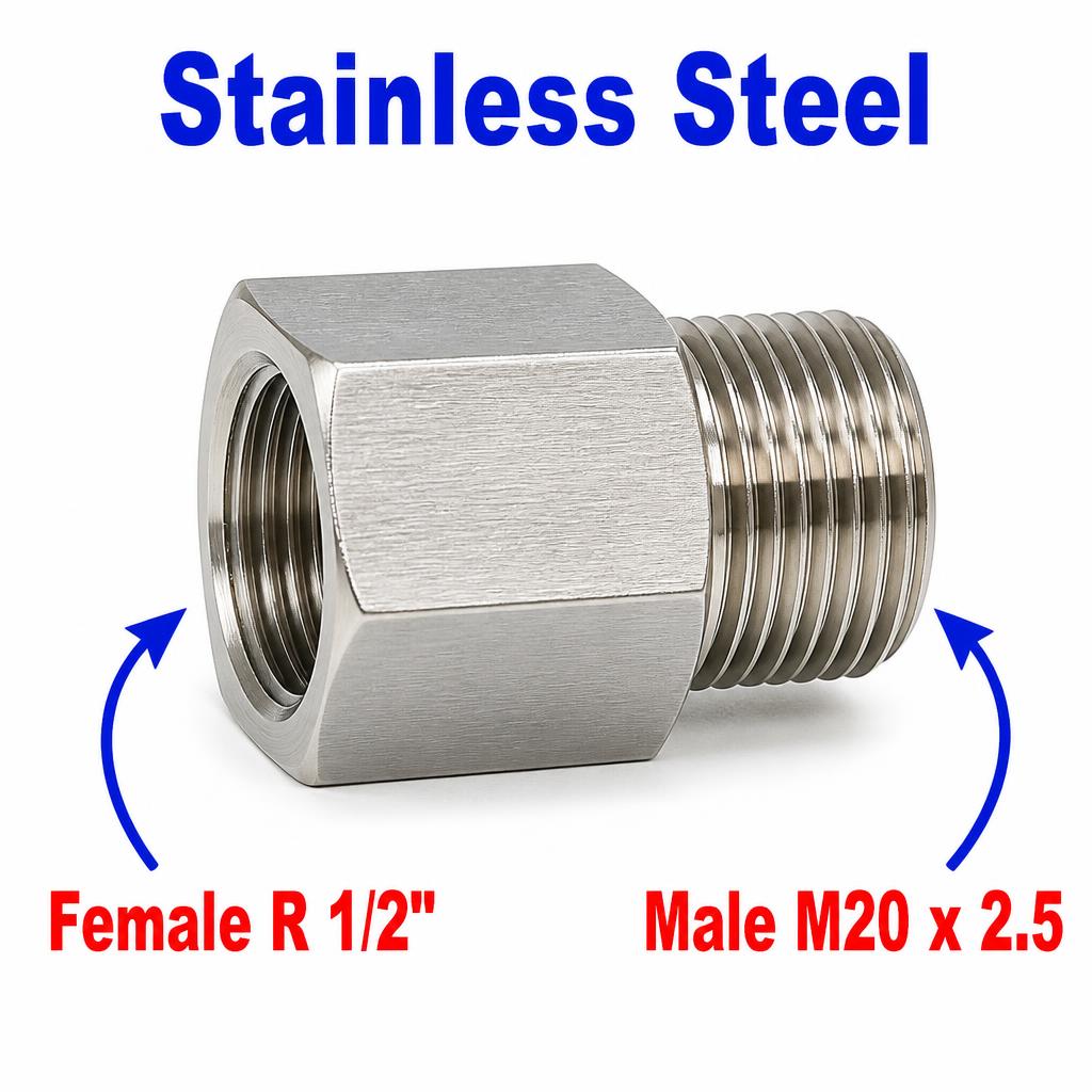 BSPT Tapered R 1/2 inch Female to M20x2.5 Male Stainless Steel 304 Sensor Adaptor Fittings Conversion