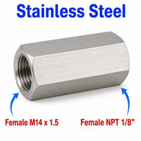 M14x1.5 Female to 1/8 inch NPT Female Stainless Steel 304 Sensor Adaptor Fittings Conversion