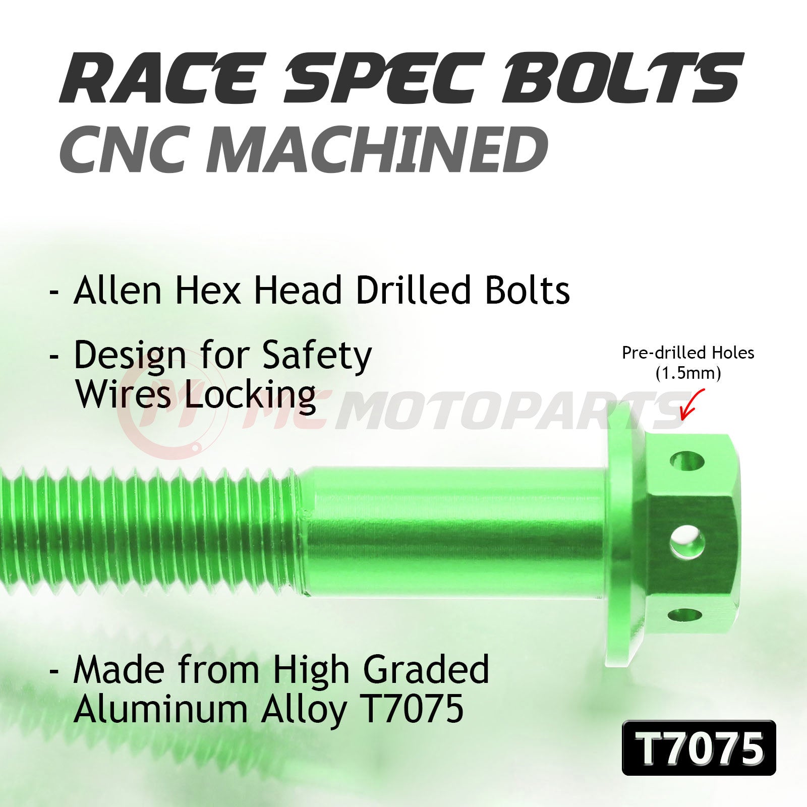 Race spec CNC crankcase cover bolts kit for Triumph Daytona 660 2024-2025 by MC Motoparts, featuring M6Xxxmm bolts.