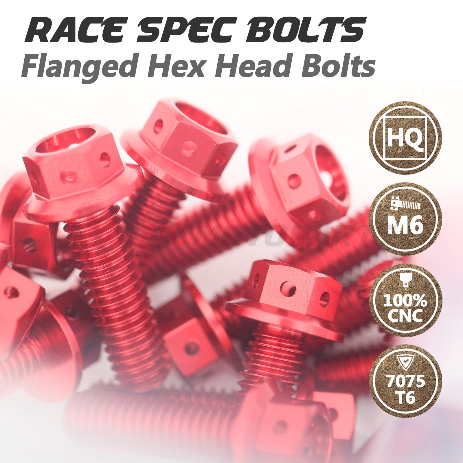 Race spec CNC crankcase cover bolts in red for Triumph Daytona 660 2024-2025, M6 size, from MC Motoparts.