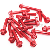 Race spec CNC crankcase cover bolt kit for Triumph Daytona 660 2024-2025, featuring M6 bolts in red color by MC Motoparts.