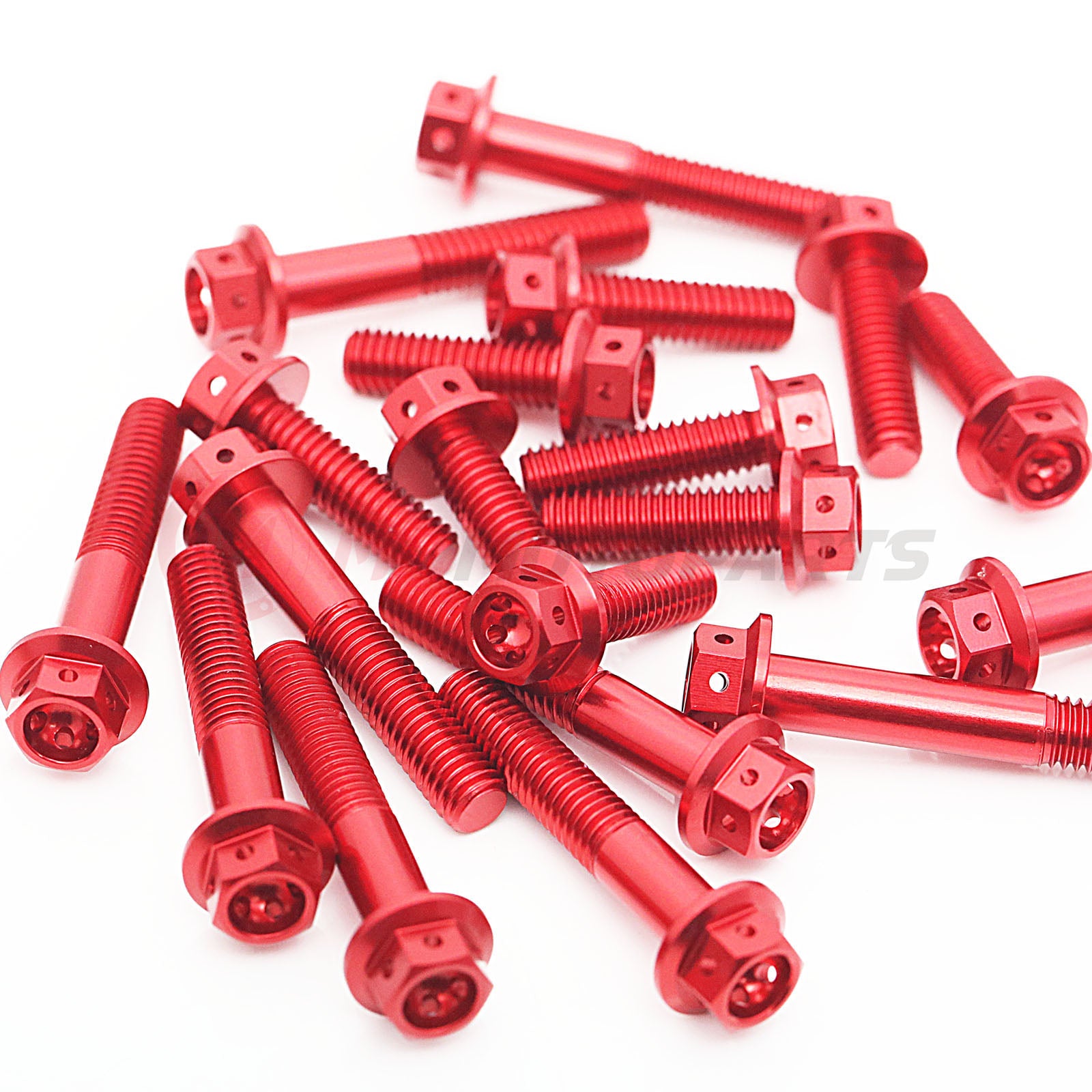 Race spec CNC crankcase cover bolt kit for Triumph Daytona 660 2024-2025, featuring M6 bolts in red color by MC Motoparts.