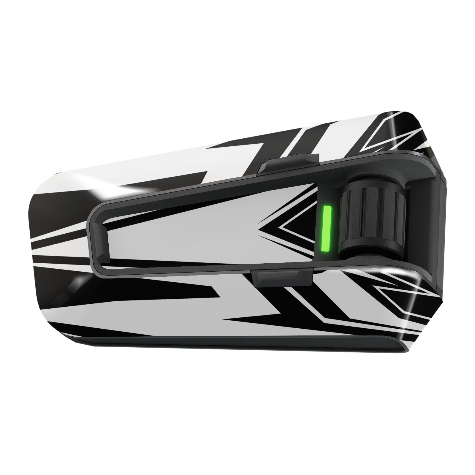 White velocity racing decal wrap for Cardo Packtalk Edge, glossy vinyl sticker by MC Motoparts, part of the Velocity Racing Series.