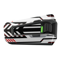 White and red vinyl decal wrap for Cardo Packtalk Edge, Velocity Racing Series sticker by MC Motoparts with glossy finish.