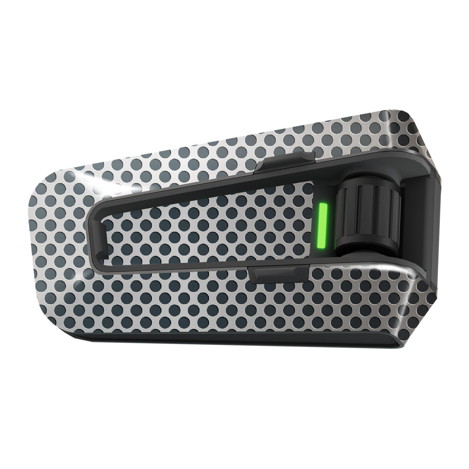 Gray honeycomb vinyl decal wrap for Cardo Packtalk Edge, part of MC Motoparts Cyber-Hex Series, glossy or matte finish.