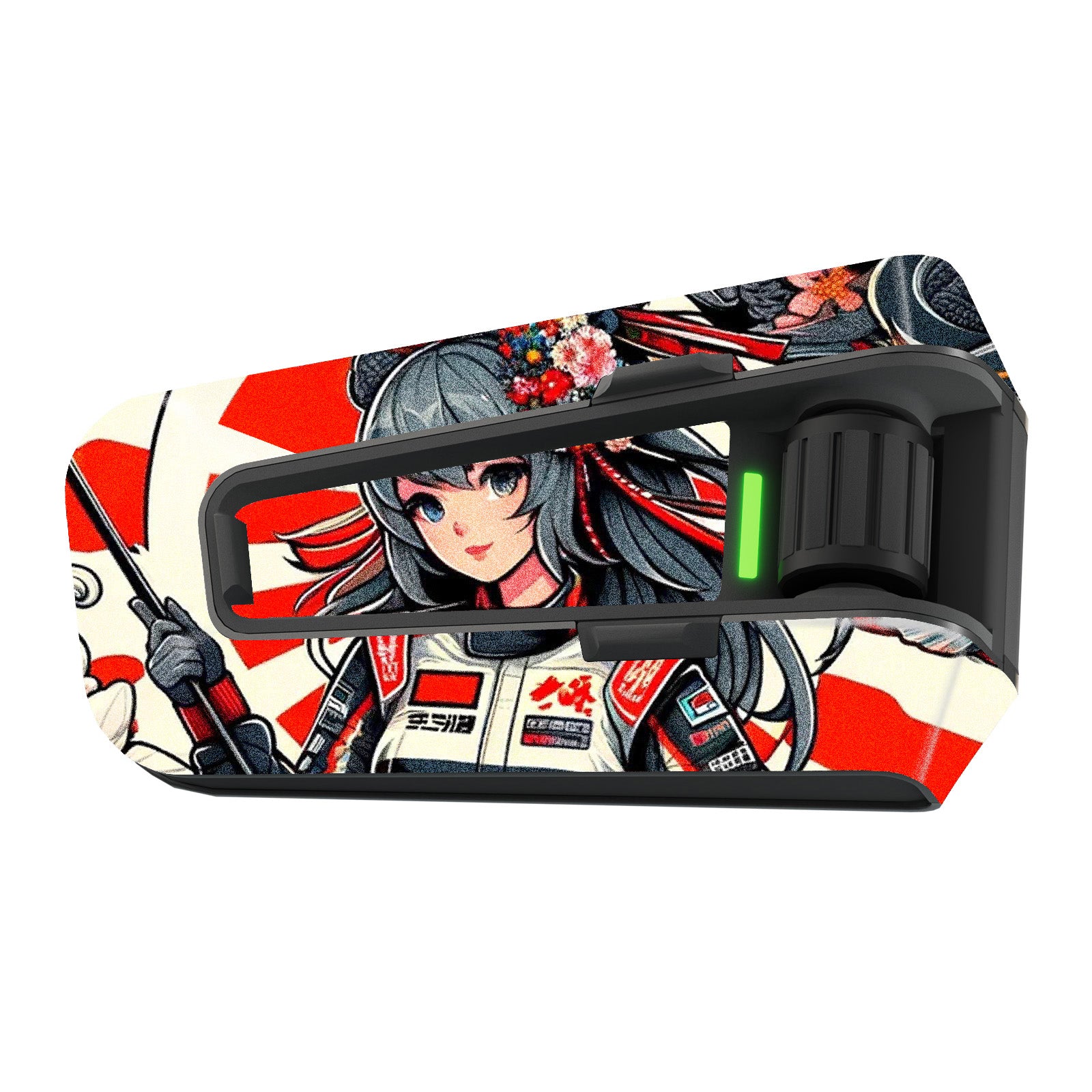 Matte vinyl decal wrap for Cardo Packtalk Edge featuring anime girl design, from MC Motoparts' sticker series.