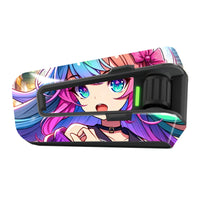 Cardo Packtalk Edge sticker with anime girl design, glossy or matte vinyl decal wrap by MC Motoparts, for motorcycle communication device.