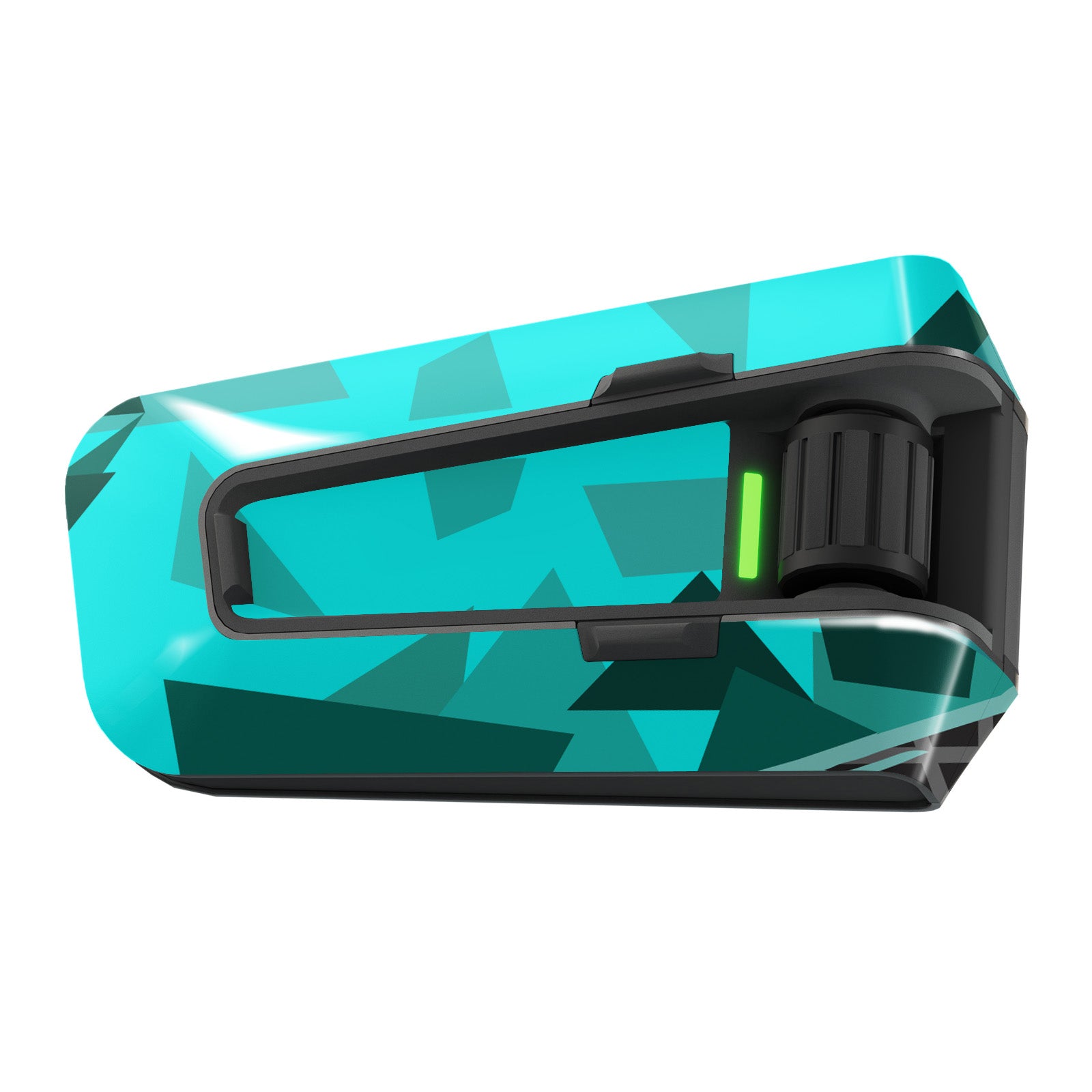 Cyber-Hex vinyl decal wrap for Cardo Packtalk Edge, glossy or matte finish, featuring cyan and black geometric design.