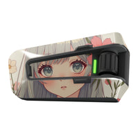 Glossy anime girl vinyl decal wrap for Cardo Packtalk Edge by MC Motoparts, featuring vibrant artwork and durable finish.