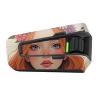 Matte vinyl decal wrap featuring an anime girl design for Cardo Packtalk Edge communication device, by MC Motoparts.