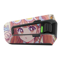 Matte vinyl decal wrap with anime girl design for Cardo Packtalk Edge, featuring detailed cartoon artwork and high-quality finish.