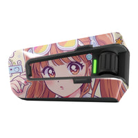 Glossy anime girl vinyl decal wrap for Cardo Packtalk Edge by MC Motoparts, featuring detailed anime artwork on a sticker.