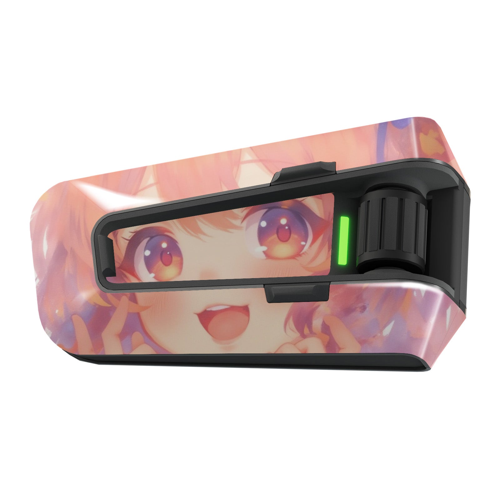 Skin for Cardo Packtalk Edge sticker featuring anime girl design in glossy or matte vinyl finish by MC Motoparts.