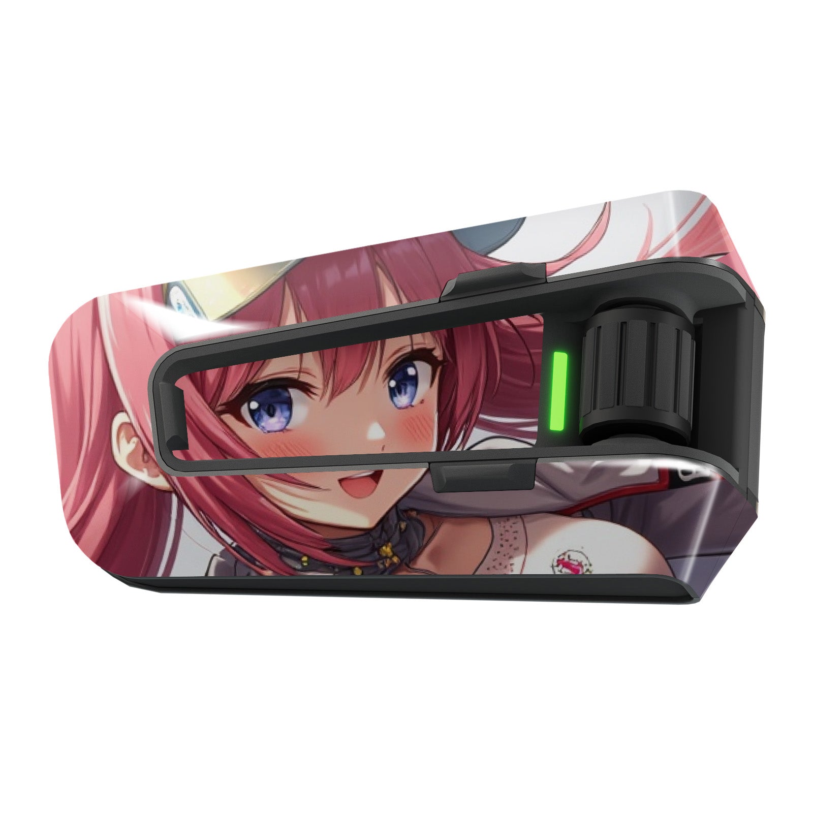 Glossy anime girl decal wrap for Cardo Packtalk Edge by MC Motoparts, vinyl sticker featuring vibrant anime character design.