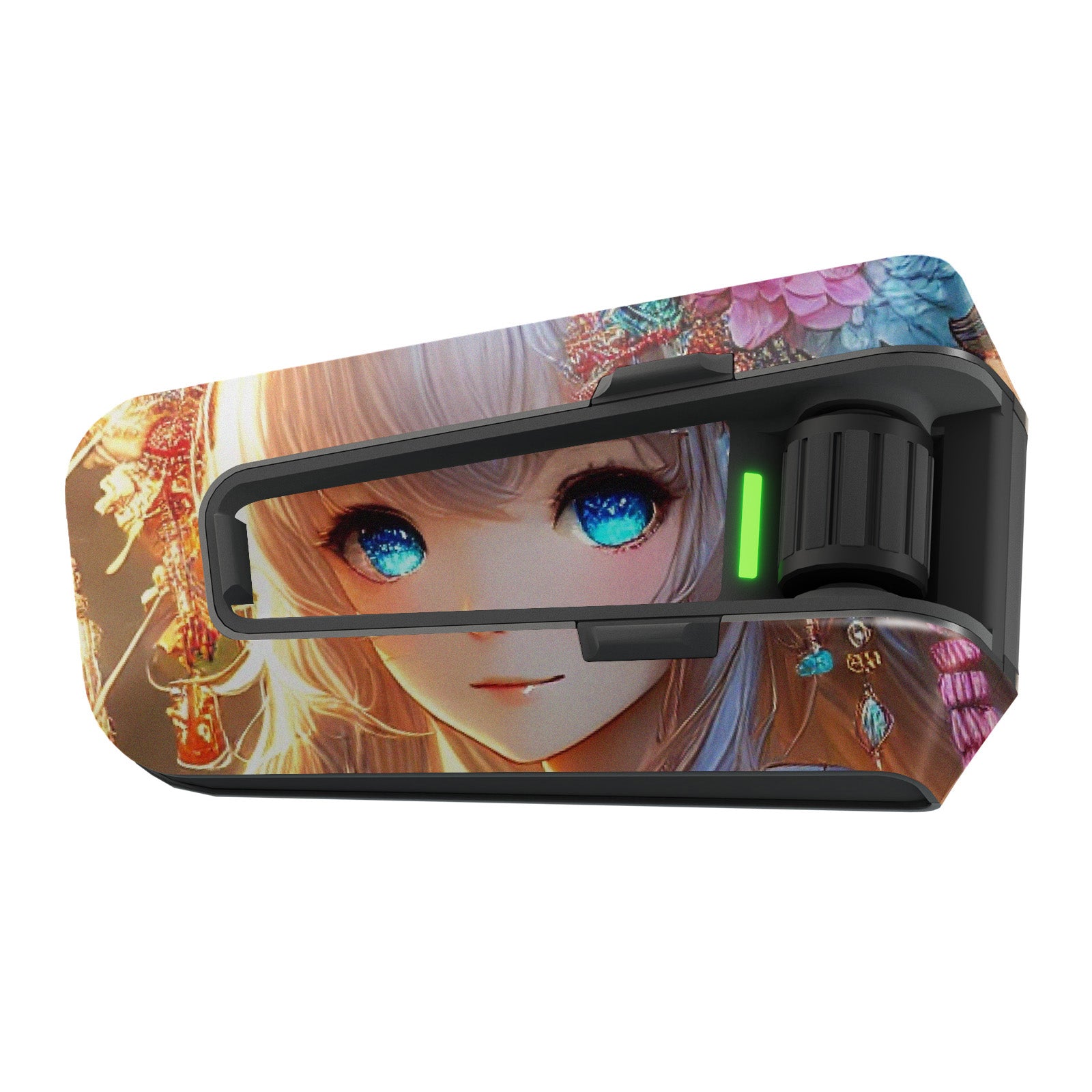 Matte vinyl decal wrap featuring anime girl design for Cardo Packtalk Edge by MC Motoparts, showcasing detailed anime character art.