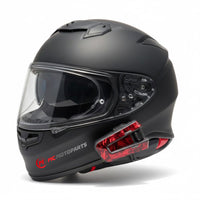 Cardo Packtalk Edge decal sticker with forged carbon glossy finish, designed for MC Motoparts device, shown installed on the device.