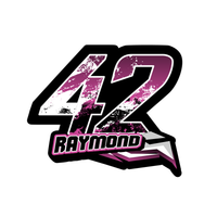 Set of three custom racing number decals with geometric style and name from MC Motoparts for motocross and karting.