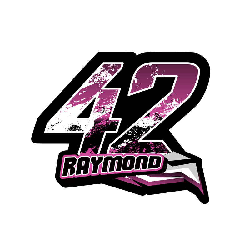 Set of three custom T11 racing number decals with geometric style, personalized with name, for motocross and karting by MC Motoparts.