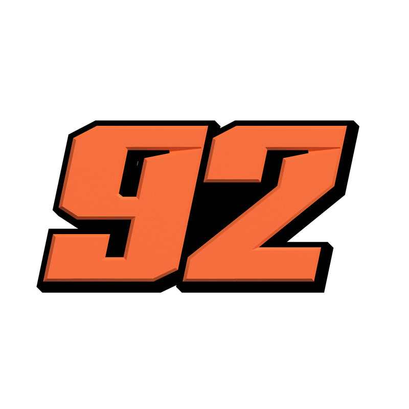Three personalized vinyl racing number stickers in T21 solid color style for dirt bikes and motorcycles by MC Motoparts.