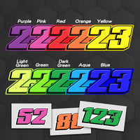 Three personalized MC Motoparts racing number stickers in solid T23 color style for dirt bikes and motorcycles.