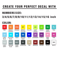 Custom racing number stickers with name and flag, MC Motoparts vinyl decals for dirt bikes, motocross, and motorcycles.