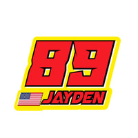 Custom racing number stickers with name and flag for dirt bikes and motocross, featuring solid color vinyl decals from MC Motoparts.