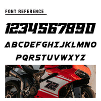 Close-up of MC Motoparts custom racing number sticker in solid color, designed for dirt bikes, motocross, and motorcycles.