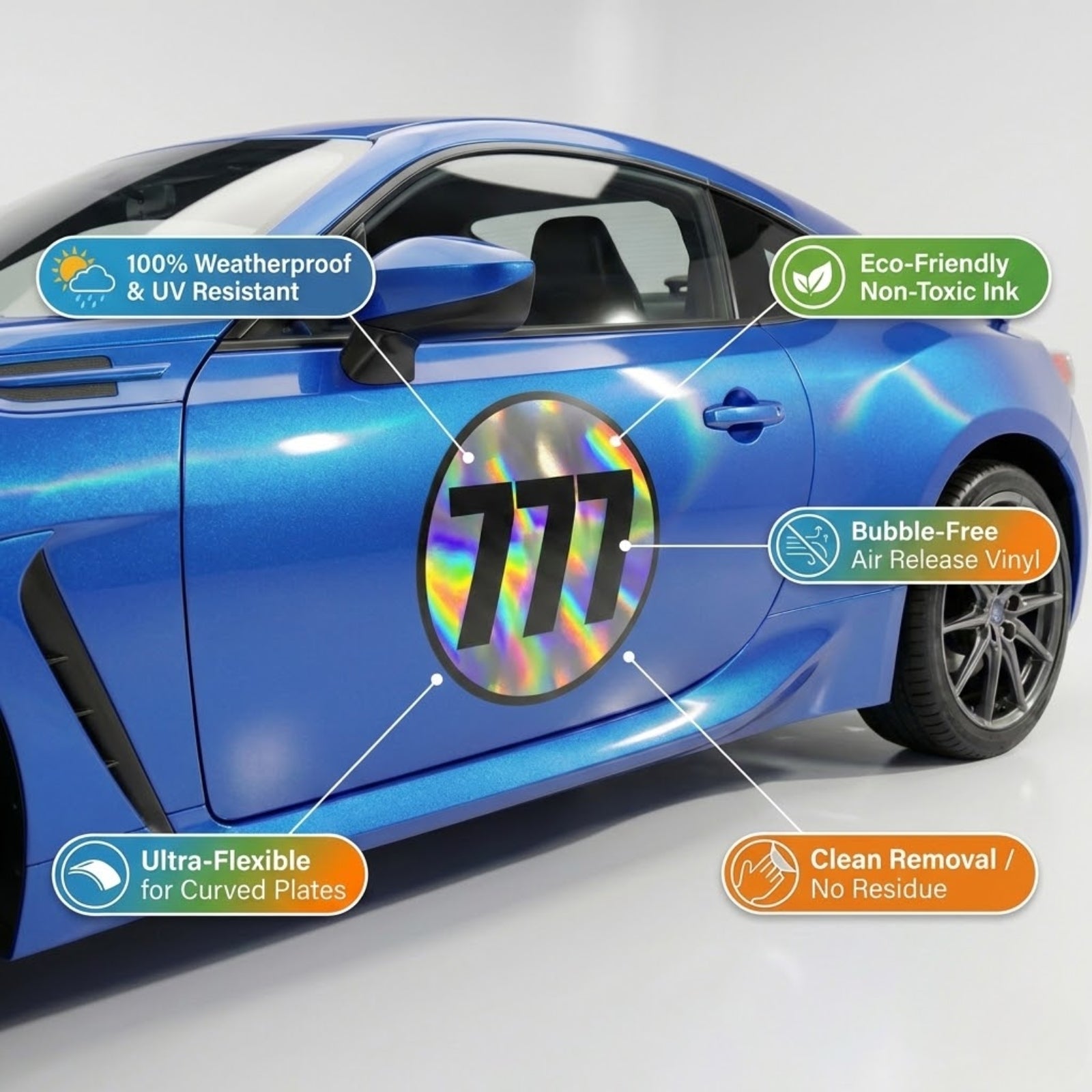 Custom Holographic Racing Number Stickers for Cars (Set of 2) - RCC006B