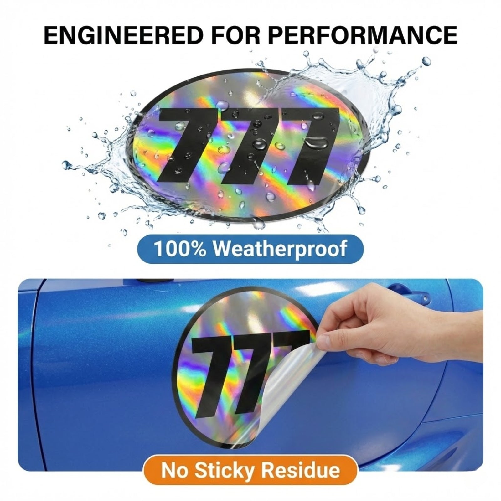 Custom Holographic Racing Number Stickers for Cars (Set of 2) - RCC006B