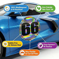 Custom Holographic Racing Number Stickers for Cars (Set of 2) - RCC006T