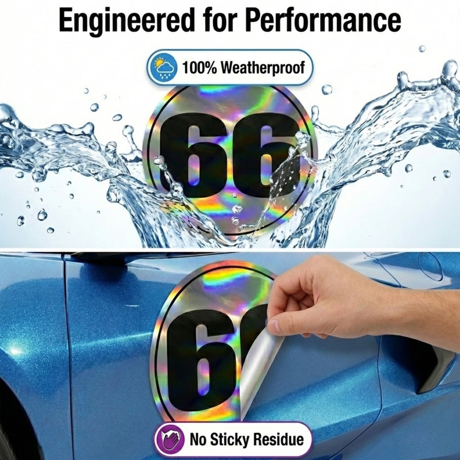 Custom Holographic Racing Number Stickers for Cars (Set of 2) - RCC006T