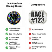 Custom Holographic Racing Number Stickers for Cars (Set of 2) - RCC007