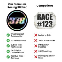 Custom Holographic Racing Number Stickers for Cars (Set of 2) - RCC008