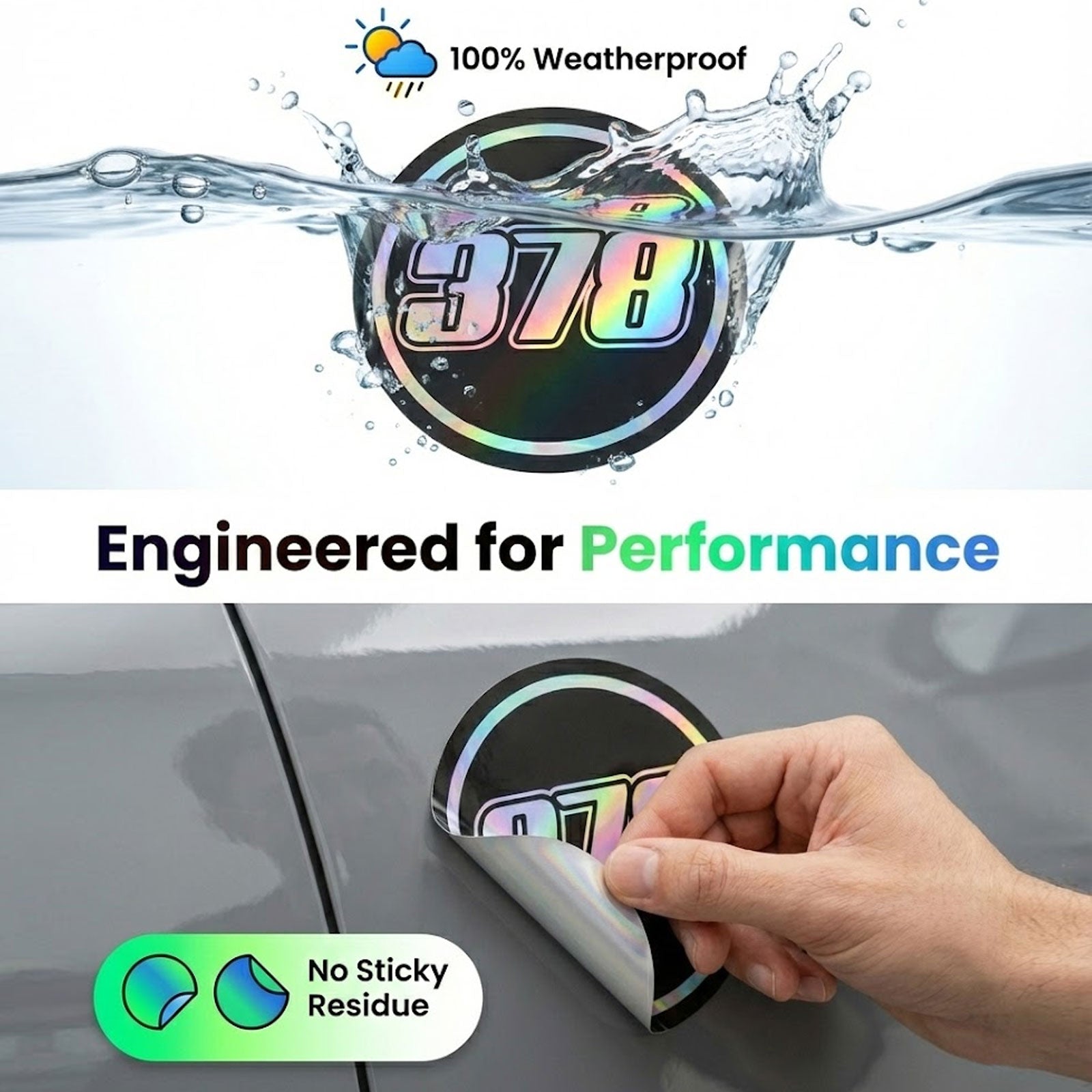 Custom Holographic Racing Number Stickers for Cars (Set of 2) - RCC008