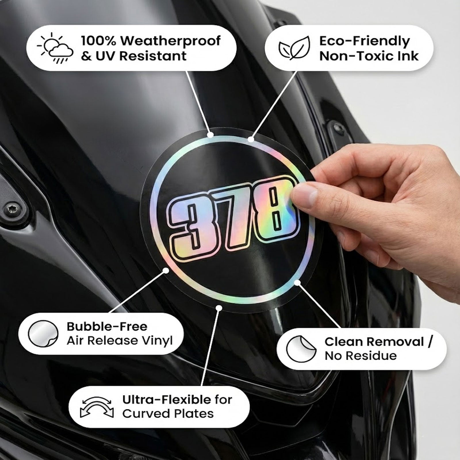 Custom Holographic Racing Number Stickers for Cars (Set of 2) - RCC008