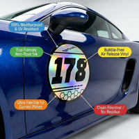 Custom Holographic Racing Number Stickers for Cars (Set of 2) - RCC009