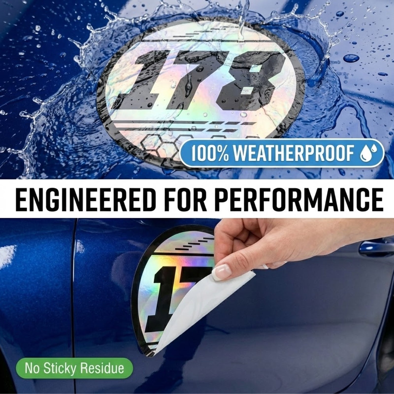 Custom Holographic Racing Number Stickers for Cars (Set of 2) - RCC009