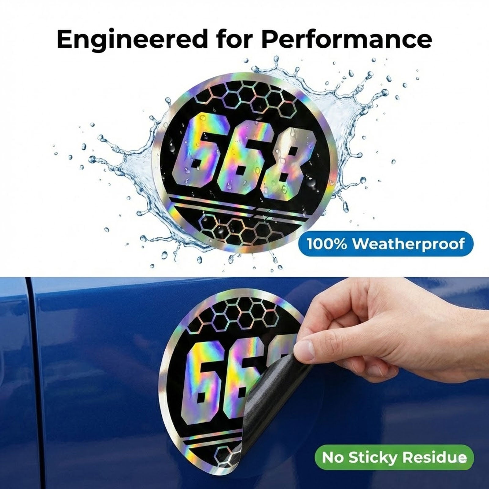 Custom Holographic Racing Number Stickers for Cars (Set of 2) - RCC010