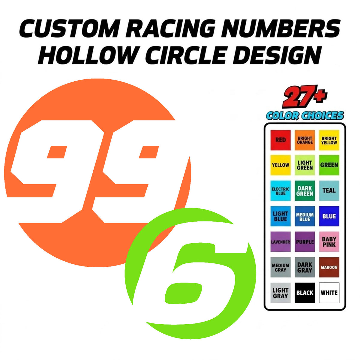 Solid Color Custom Hollow Racing Numbers - "Show-Through" Car Decals (Pair) - Style B