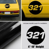 Solid Black Custom Hollow Racing Numbers - "Show-Through" Car Decals (Pair) - Style C - MC Motoparts