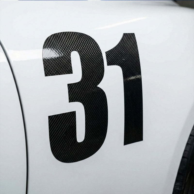Custom Carbon Fiber Racing Number Stickers - Individual Cut Glossy Vinyl (2 sets) - MC Motoparts
