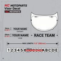 Custom Die-Cut Vinyl Helmet Visor Decal Sticker (Pair) - 15mm (0.59 in) / 20mm (0.79 in) Universal Lettering