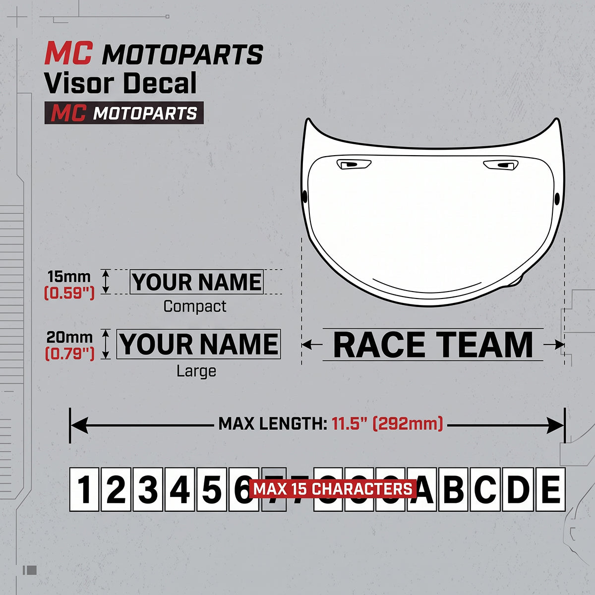 Custom Die-Cut Vinyl Helmet Visor Decal Sticker (Pair) - 15mm (0.59 in) / 20mm (0.79 in) Universal Lettering