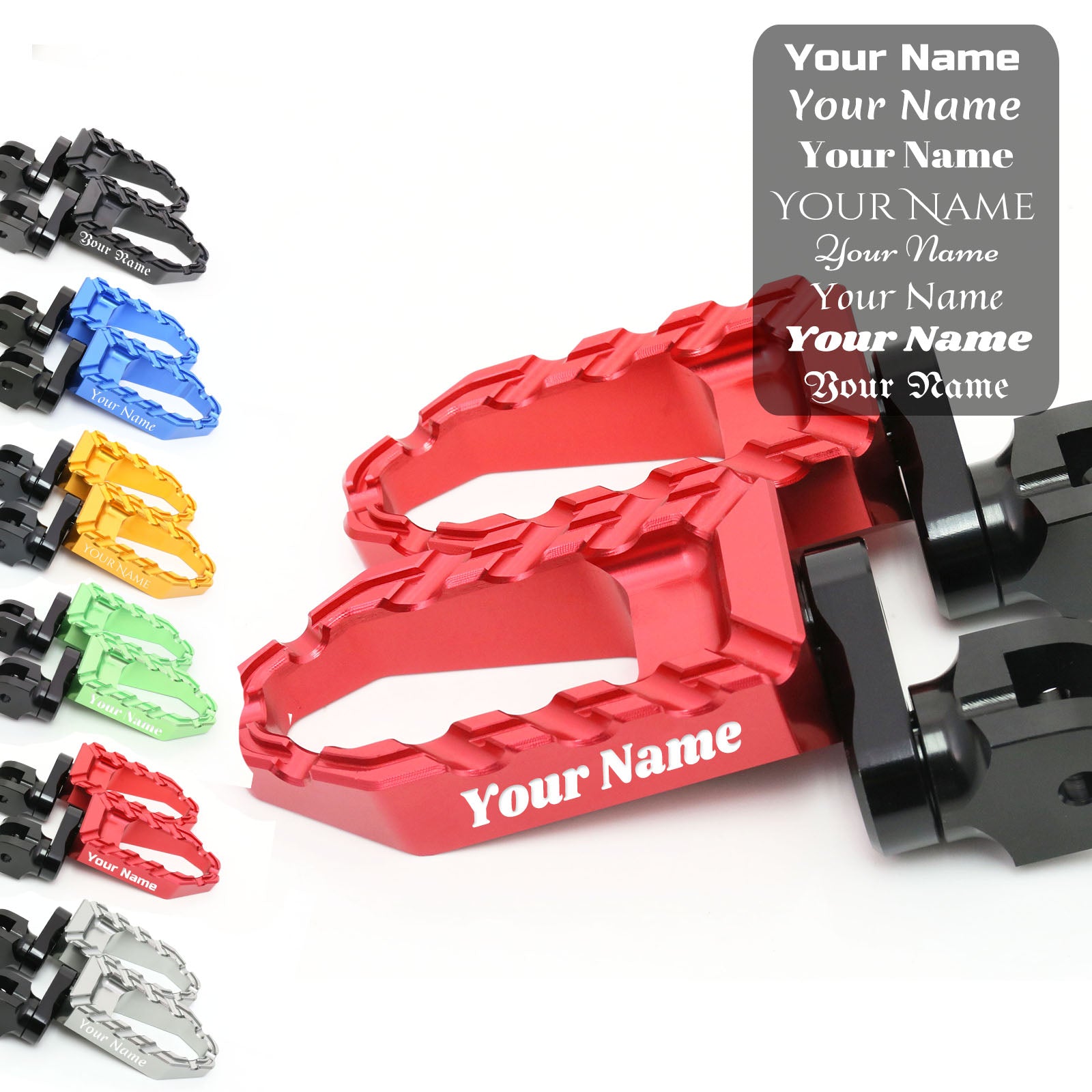 MC Motoparts Custom Engraved Name BUZZ FRONT / REAR Lowering Wide Foot Pegs - Personlization Footpegs