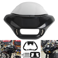 Harley Dyna Low Rider Street Bob FXR front headlight shark fairing with Baja Designs Dual LP4 lights and mounting bracket.