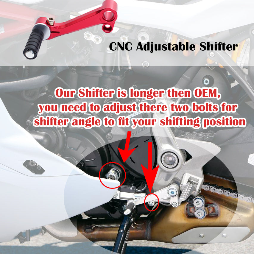 Black billet gear shift lever for Ducati 848 1098 1198 Monster 821 796 696 1200 Streetfighter from MC Motoparts, detailed close-up image.