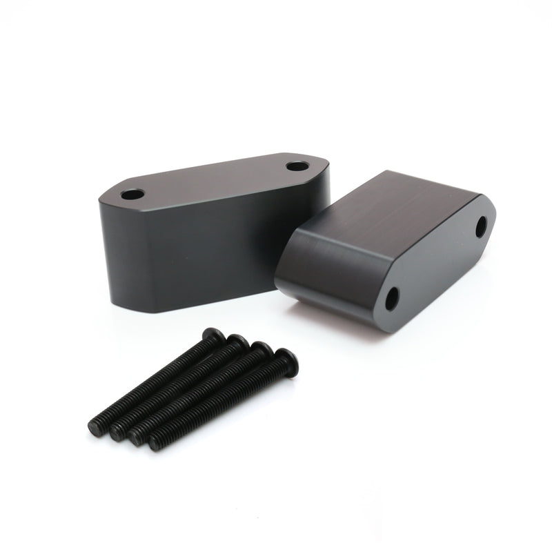 Black Delrin mirror extender and riser for Kawasaki Ninja 500 2024-2025 motorcycle by MC Motoparts, enhancing mirror height and visibility.